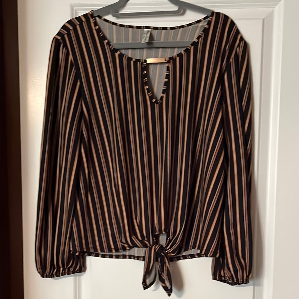 Preseption Concepts-Striped Black and Tan Women's Top